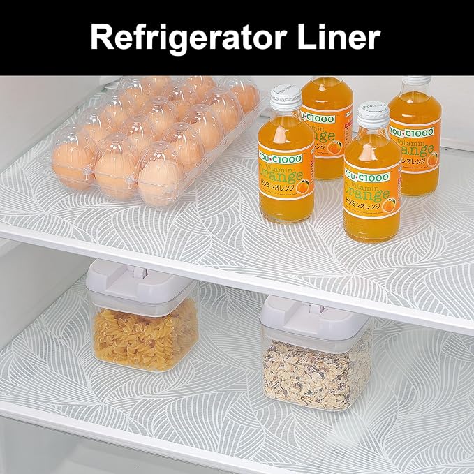 Cooyes Shelf Liners for Kitchen Cabinets, Refrigerator Liners Waterproof & Oil-Proof Kitchen Cupboard Liner Drawer Mats EVA Material Non Adhesive Fridge Liner for Shelves（17.5" W x 197" L）