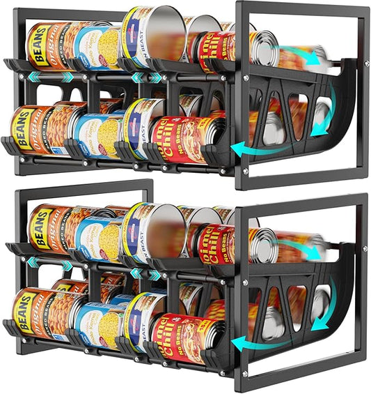 iSPECLE Can Storage Organizer Pantry, 2 Pack Auto Rolling Canned Food Organizer, Store 80 Cans Stackable & Extendable Pantry Organizers and Storage, Easy Access and Fit Most Pantry Shelf Space, Black