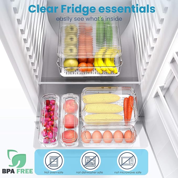 SMRCAD 8 Pack Refrigerator Organizers, Clear Pull-out Drawer Container and Organizer Bins with Lids, Stackable Storage Containers for Fruits, Vegetable (Set of 8 （AU）)