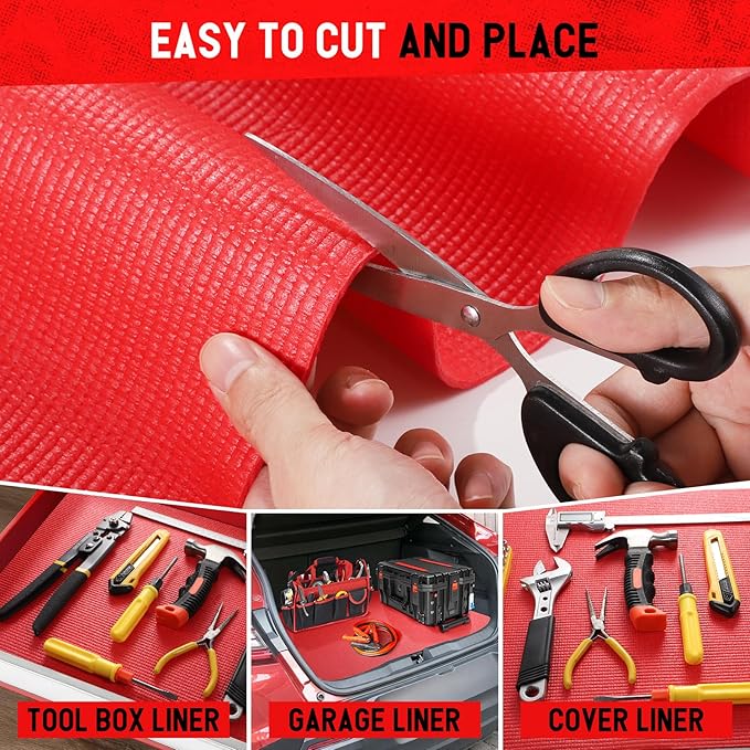 Tool Box Liner Foam Mat, Toolbox Drawer Liner Foam Mat Thickened Durable Non Slip Pad for Protecting Tools,Kitchen Cabinets,Garage, Work Surfaces,Shelves, 24" W x 288" L, Red