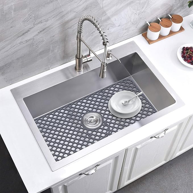Flytime Silicone Sink Protectors for Kitchen Sink with Center&Rear Drain, 26"x 14" Kitchen Grid Accessory, Non-Slip Folding Heat-Resistant Mat for Bottom of Farmhouse Porcelain Stainless Steel