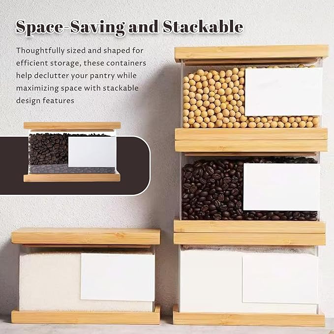2PCS Cereal Storage Containers Wooden Cereal Containers with Lids Airtight Food Storage Container for Rice, Flour, Snack Pet Food