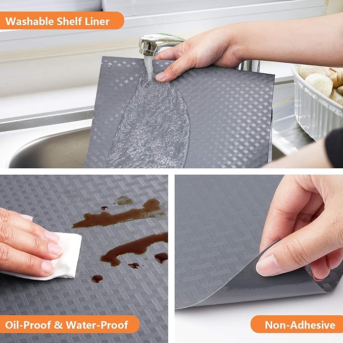 StaHom Shelf Liners for Kitchen Cabinets Refrigerator Liners Waterproof Kitchen Cupboard Liner Durable Plastic Drawer Mats EVA Material Non Adhesive Fridge Liner for Shelves - Gray 17.5 x 78.7 Inches