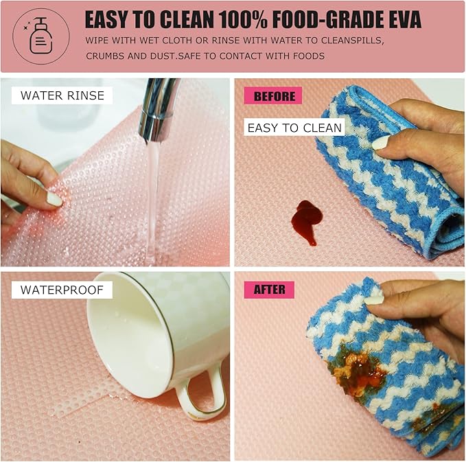 Rwotlls 24Pcs Refrigerator Liners, Washable Fridge Liner Mats Covers Pads for Glass Shelf Cupboard Cabinet Drawer Home Kitchen Accessories Organization (Pink)