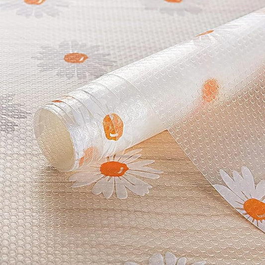 INNOLITES Shelf Liners for Kitchen Cabinets – Drawer Liner Waterproof & Oil-Proof, Non-Adhesive EVA with Floral Pattern – Durable Washable, Easy to Clean (Clean Daisy, 11.8" x 118")