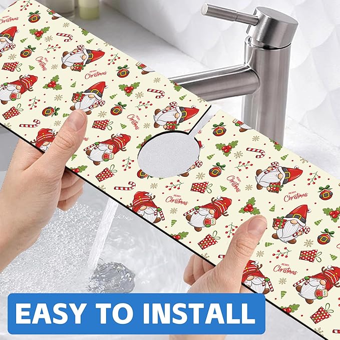 Christmas Santa Claus Kitchen Sink Splash Guard Mat Absorbent Fast Drying Mat Faucet Draining Mat Sink Splash Guard Behind Faucet Drip Catcher for Kitchen Bathroom 5.5"×24"