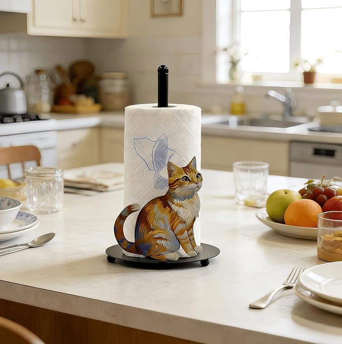 Cat Paper Towel Holder Countertop, Freestanding Paper Roll Holder, Easy One-Handed Tear Kitchen Paper Towel Stand with Weighted Base, Cute Animal Home Decor for Kitchen and Bathroom Countertop(1 Pack)
