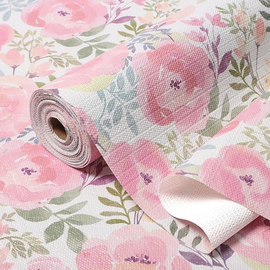 Amiitay Peach Peony Shelf and Drawer Liner for Kitchen,Non-Adhesive and Strong Non-Slip Floral Cabinet Drawer Liners for Kitchen Shelf, Waterproof Cupboard Liners,Easy to Clean,12IN x 10FT