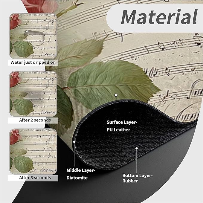 Kitchen Sink Splash Guard，Notes and pink roses Faucet Mat Sink Gadgets-Super Absorbent Fast Drying Mat Drip Catcher for Kitchen, Bathroom,Sink Mat, Dish Drying Mat, Bathroom(15" X 5.5" )