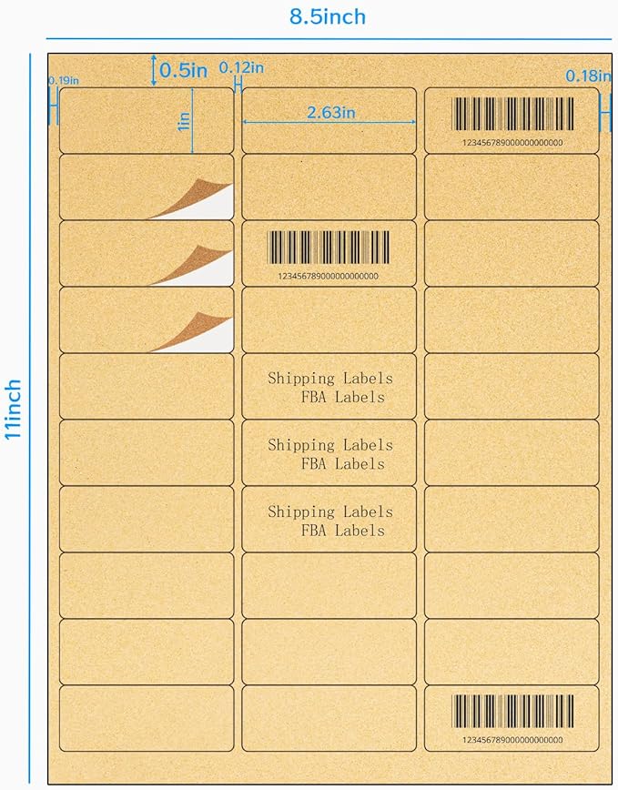 Yegawen 1" x 2-5/8" Kraft Labels Stickers, Address Labels 600 Label Paper for Laser/Inkjet Printer mailing Labels, Letter Size with Print Templates - 20 Sheets