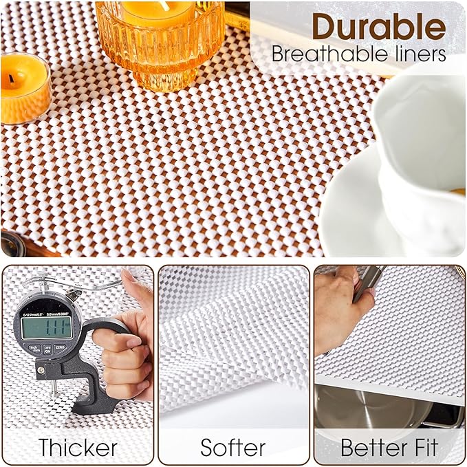 ALIUNI Shelf Liner for Kitchen Cabinet, Drawer Liners Non Slip Non Adhesive Thick Mat, Breathable Dresser Pantry Bathroom Protector, White, 24" x 360"
