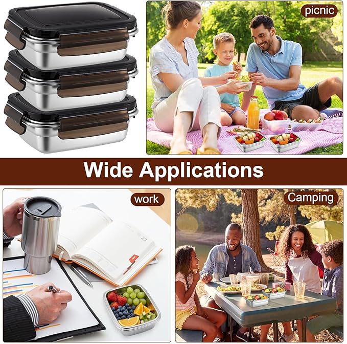 Acellegic 12 Pcs 304 Stainless Steel Food Storage Containers with Lid, Airtight Metal Food Containers Reusable Stackable Bento Meal Lunch Box Freezer/Dishwasher Safe for Kitchen Travel(12oz/ 350 ml)