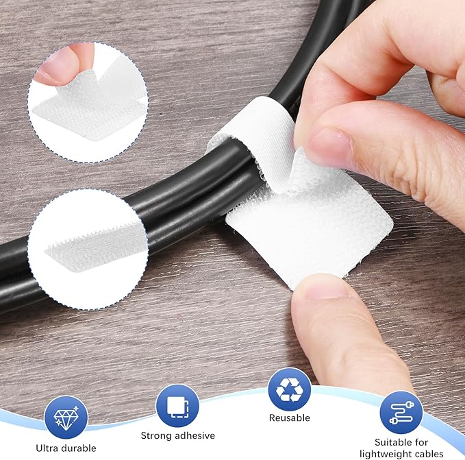 M METERXITY 100-Pack Hook and Loop Cable Ties, 3.5 x 1.1 Inch Adjustable Self-Adhesive Cord Organizer for Desk/Home/Wall/Office Essentials, Cable Management Under Desk [White]