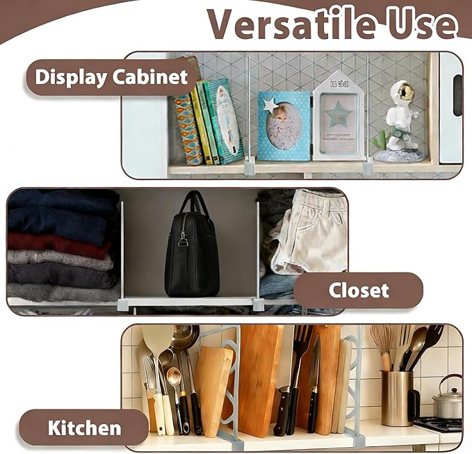 2-PCS Plastic Shelf Dividers, Closet Organizers & Storage for Closet, Shelf, Kitchen, Pantry, Bathroom & Office, Organizer for Clothes, Books, Towels, Purses (Gray 2-PCS)