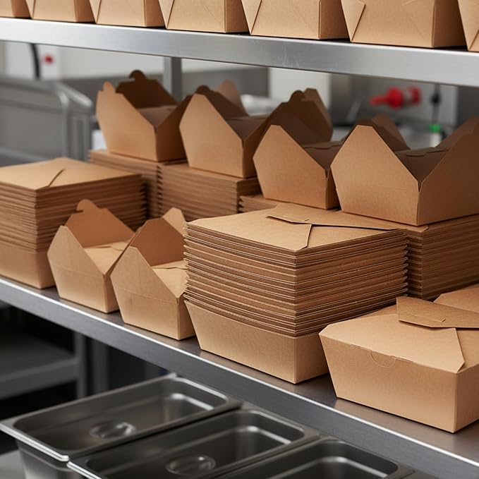 Kraft Paper Take-Out Boxes, PFAS-Free, Grease Resistant, Durable Disposable Food Containers, Microwave/Freezer Safe, Stackable Paperboard for Meal Prep, Catering, Leftovers & Restaurants, 8.4x6.3x1.9