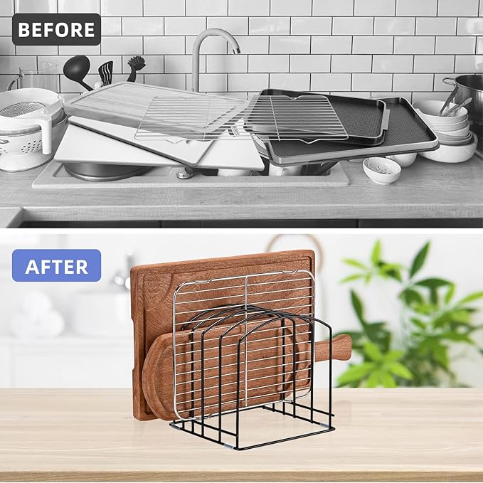 5-Slot (Two Size Slots) Cutting Board Organizer, Bakeware Organizer, and Kitchen Cabinet Organizer for Baking Trays and Cookie Sheets - Black - 1pc