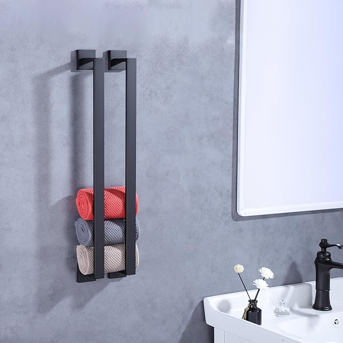 LANC 2 Pack Bathroom Towel Bars, Matte Black 20-Inch Bathroom Square Towel Racks Kitchen Hand Towel Holders Total-22 Stainless Steel Wall Mount Towel Hanger Rods,A8804-5MB
