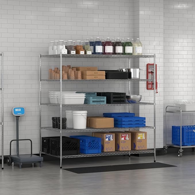 Commercial NSF Listed Chrome Stationary Wire Shelving Kit 36" x 72" x 74", with 5 Shelves Perfect for Warehouse, Walk-in Refrigerator, Freezer, Grocery Store, Restaurant, Dishroom