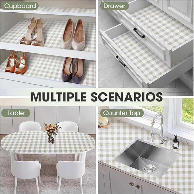 ALIUNI Drawer and Shelf Liner, Non-Slip Kitchen Cabinet Liners Non-Adhesive Thick Strong Grip Waterproof Washable Mats Protect Dresser Shelves Cupboard Bathroom Cabinets, Yellow Plaid, 18 in X 20 FT