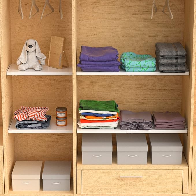 Adjustable Wardrobe Shelves, 11.8''Width Closet Shelf with Seamless Sticker, Large Metal Shelf Organizer System for Kitchen, Cupboard, Under Sink, 3 Pack