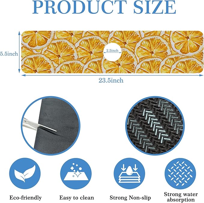 Yellow Fruit Lemon Faucet Mat Splash Guard Yellow Fruit Lemon, Soft Diatom Mud Material, Strong Water Absorption, Non-slip,Easy to Clean for Bathroom, Kitchen 23.5"X5.5"