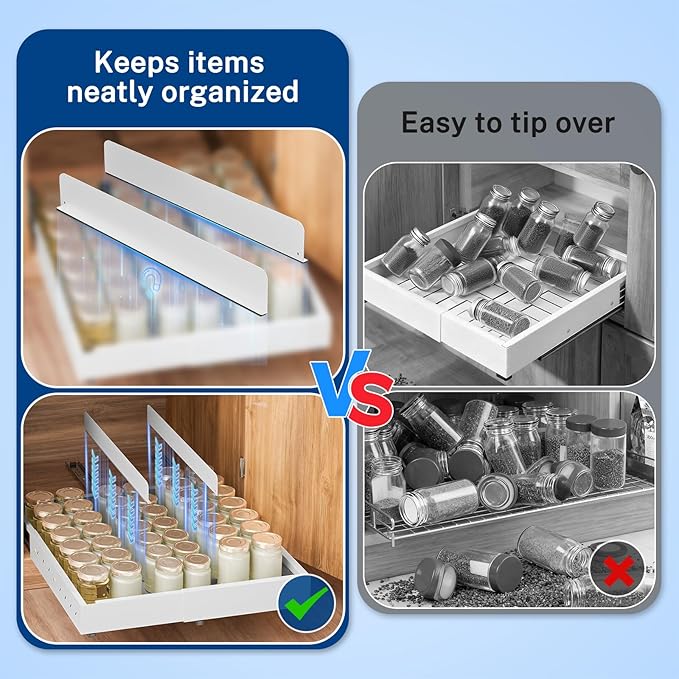 Insputer Pull Out Cabinet Organizer Expandable (12.4"-20.08")W & (16.26"-22.44")D, Slide Out Drawers for Kitchen, Pantry with 2Pcs Magnetic Panel, 3 Slide Rails, No Drill Adhesive Roll Out Shelf White