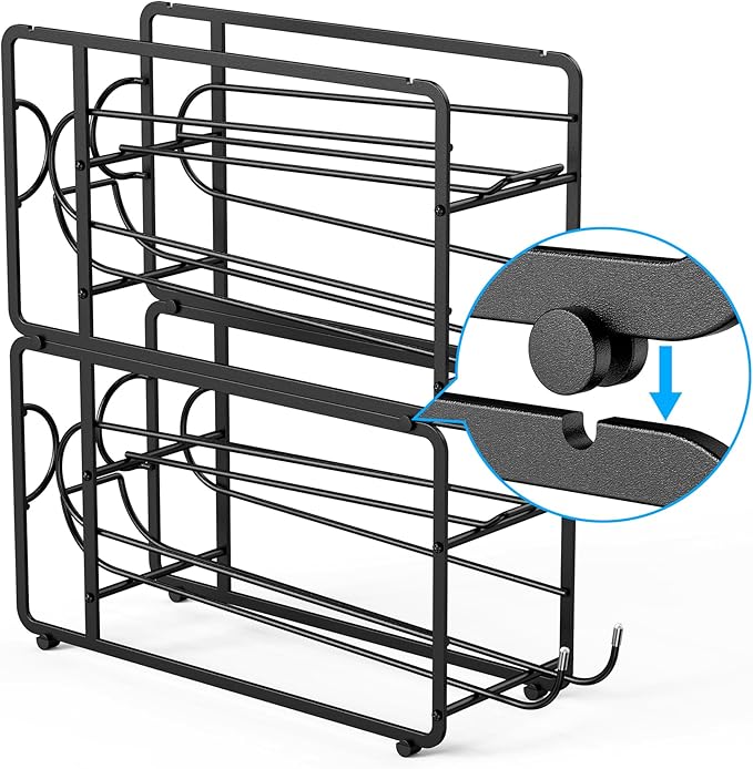 Soda Can Organizer Storage Rack, 2 Pack Stackable Beverage Soda Can Dispenser Organizer Holder for Refrigerator, Cabinet, Pantry (Black)