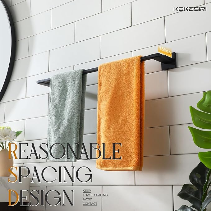 KOKOSIRI 20 Inch Bath Towel Bars Bathroom Towel Racks Towel Holder Towel Rods Kitchen Towel Hanger Bathroom Accessories Stainless Steel Wall Mounted Matte Black B4006BK-L20