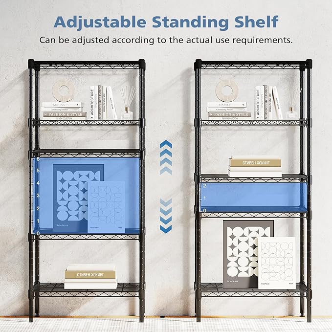 DUMOS 5-Tier Metal Wire Storage Shelves, Adjustable Standing Storage Rack Shelf, Heavy Duty Steel Shelving Unit Organizers for Kitchen Bathroom Pantry Garage, 23.1" W×13.4" D×59.5" H, Black