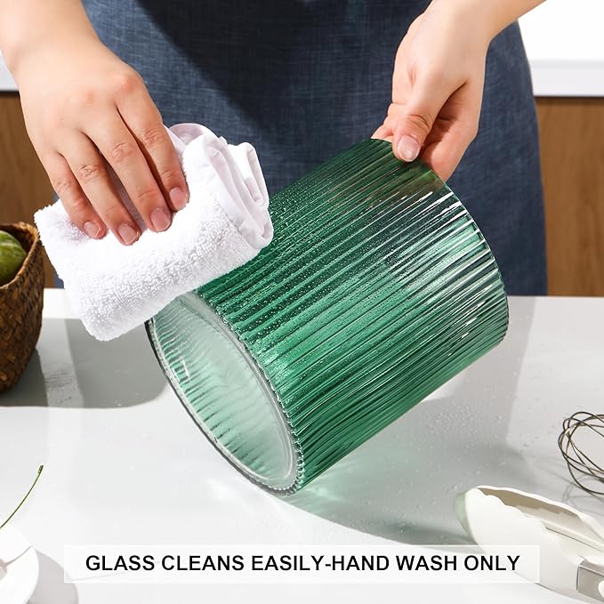 Green Utensil Holder, 6.3" Glass Kitchen Utensil Holder for Countertop, Large Cooking Utensil Holders for Kitchen Counter, Utensil Crocks for Farmhouse Decor