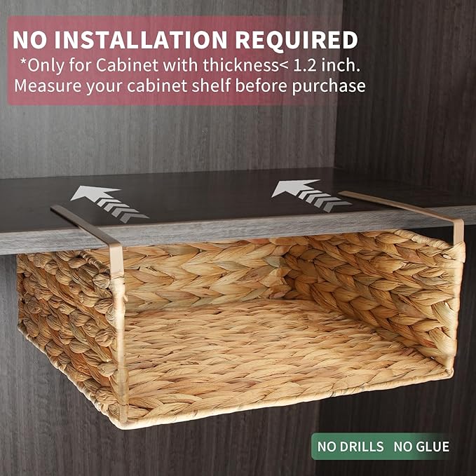 Under Desk Water Hyacinth Storage Baskets, Pantry Organizers and Storage, Wicker Shelf Organizer Basket, Under Cabinet Tea Bag Organizer, Under Sink Organizer