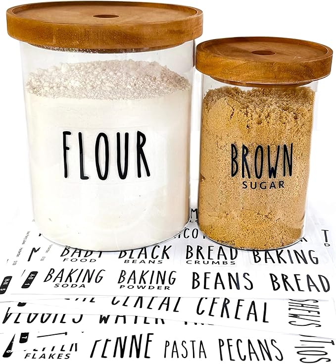 QUART + PINT 155 Kitchen Pantry Labels for Containers. Preprinted Clear Handwritten Stickers with Black Text. Waterproof Vinyl Stickers. Organization Labels for Jars Canisters & Home Storage Bins.
