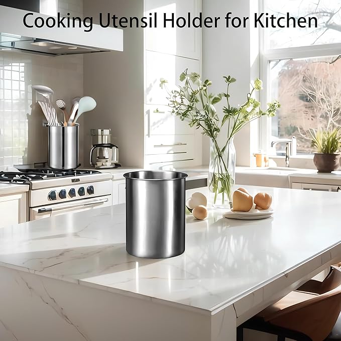 Stainless Steel Utensil Holder - Utensil Caddy, Weighted Base for Stability - Utensil Crock and Countertop Utensil Organizer, Stainless Steel Caddy