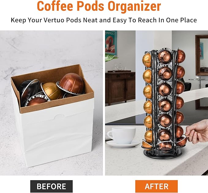35 Coffee Pods Holder - Black - 360° Spinning Coffee Pod Carousel Stand | Holds 35 Capsules | Compact Countertop Organizer with Silent Rotation, Durable & Modern