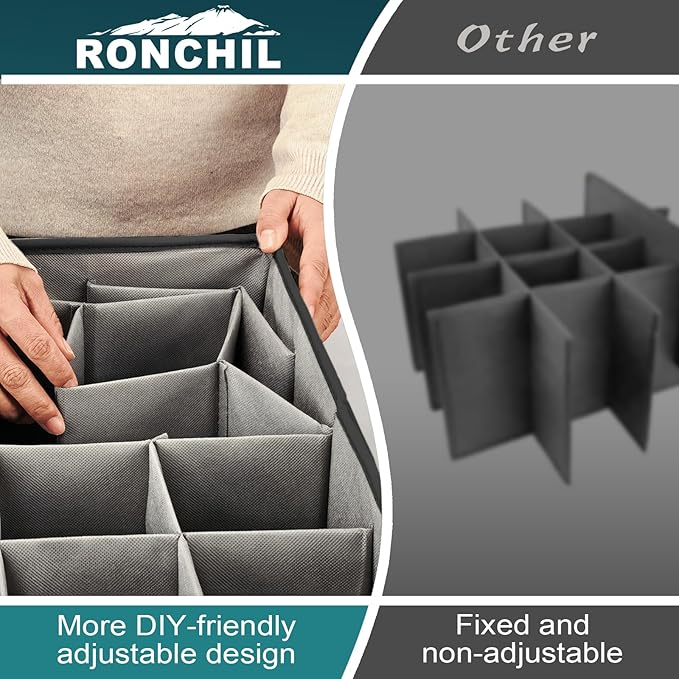 RONCHIL Shoe Organizer for Closet, Foldable Shoe Storage Bins with Clear Cover, Space Saving Shoes Holder with 4 Handles, Large Adjustable Shoe Box Storage Containers, Fits 12-24 Pairs, 2 Pack, Black