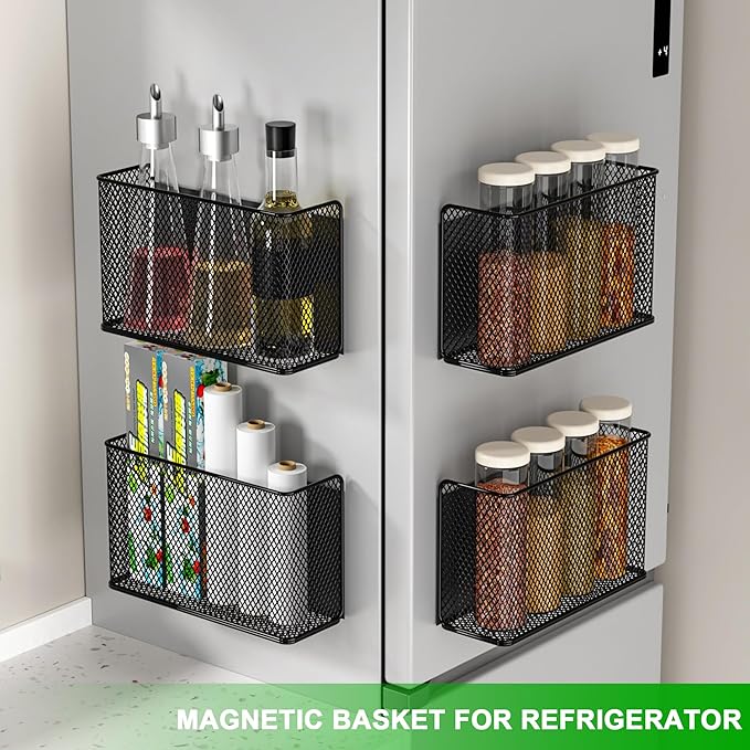 LIFEFAN Magnetic Baskets Shelf Bins Organizer Holder Storage Rack Containers for Fridge, Whiteboard, Locker - Home Kitchen Laundry Office School