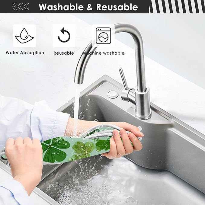 2 PCS Kitchen Sink Splash Guard 23.6 Inch Faucet Mat for Kitchen Sink Bathroom Sink Faucet Absorbing Drip Drain Mat Pad Microfiber Soft Washable Green St Patrick Clovers