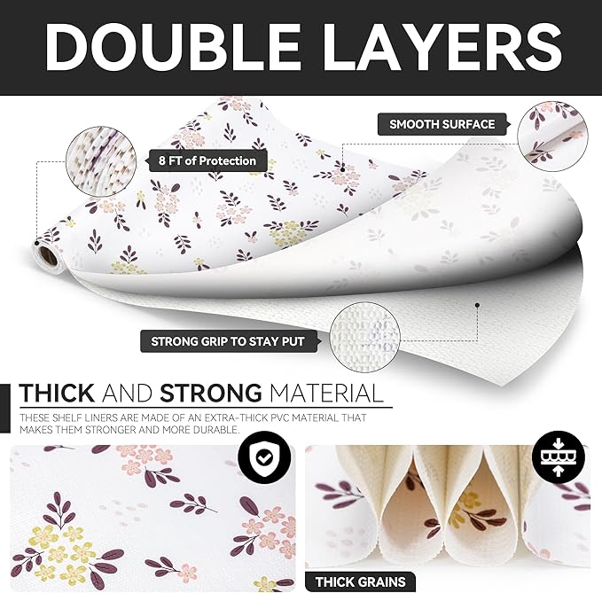 RAY STAR Shelf Liner, 18 Inch x 16 Feet Non Adhesive Blush Petals Floral Kitchen Cabinet Liner for Pantry Drawer Vanity, Strong Grip Non Slip Waterproof, Shelf Liners for Cupboard