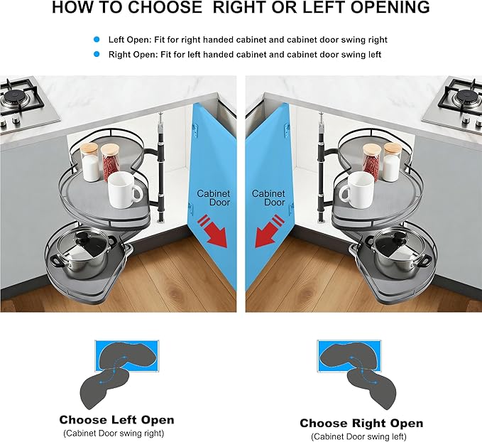 HANKEY Swing Left Blind Corner Cabinet Pull Out Organizer 2-Tier Slide Out Kitchen Organizers and Storage with Soft Close, Kitchen Cabinet Lazy Susan Organizer for Cabinet 32inch, Left Open