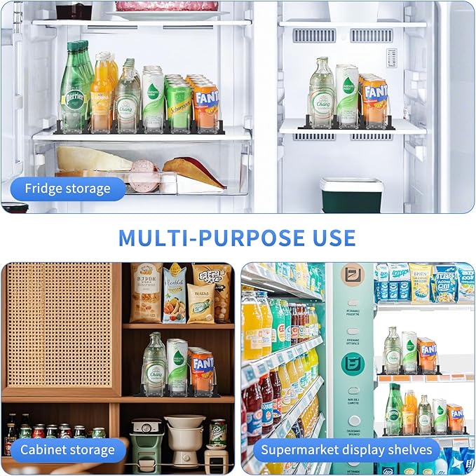 drink organizer for fridge，soda can organizer for Refrigerator,Automatic beverage dispensing saves refrigerator space; can hold 12-15 cans of beverages, 3-row pack.