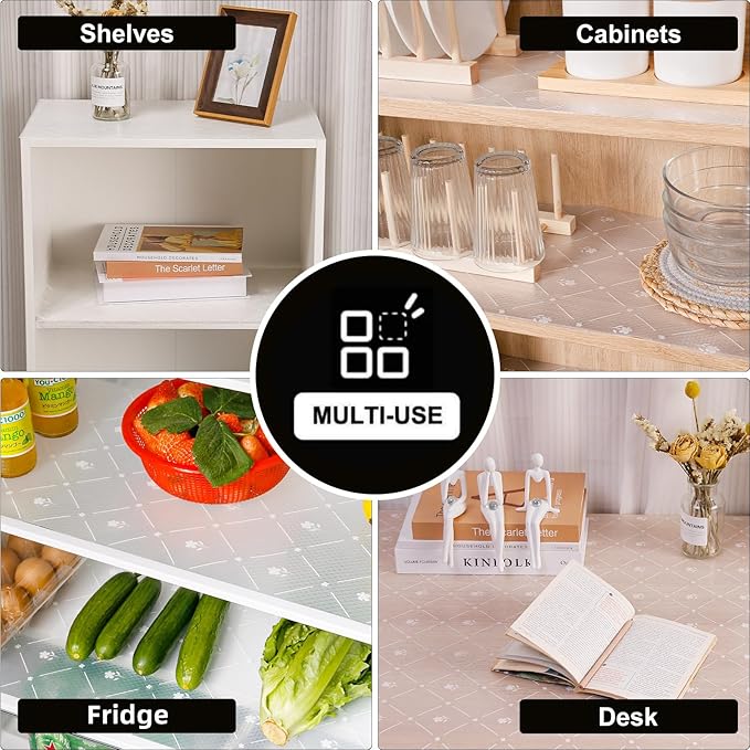 INNOLITES Kitchen Cabinet Shelf Liner, Non-Adhesive Refrigerator & Drawer Liner, Waterproof EVA with Floral, Easy to Clean & BPA-Free (White Daisy, 23.6" x 118")