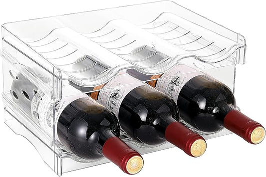 IEEK Plastic Stackable Bottle Storage Holder Rack,Free-Standing Water Bottle/Wine and Drink Organizer Shelf for Kitchen Cabinet,Fridge,Countertop,Pantry,Freezer,2 PackX3 Bottles,Clear