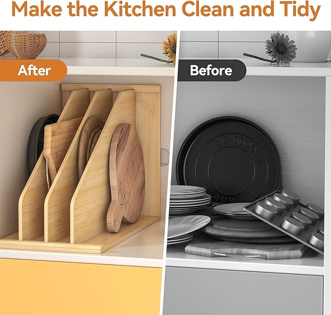 tonchean Upgrade Wood Tray Dividers for Cabinet Cookie Sheet Organizer for Cabinet Kitchen Cabinet Tray Divider for Pans, Lids, Pot And Pan, Cookie Sheet, Racks Lids, 15.5in(H) x22.5in(D) x11.8in(W)