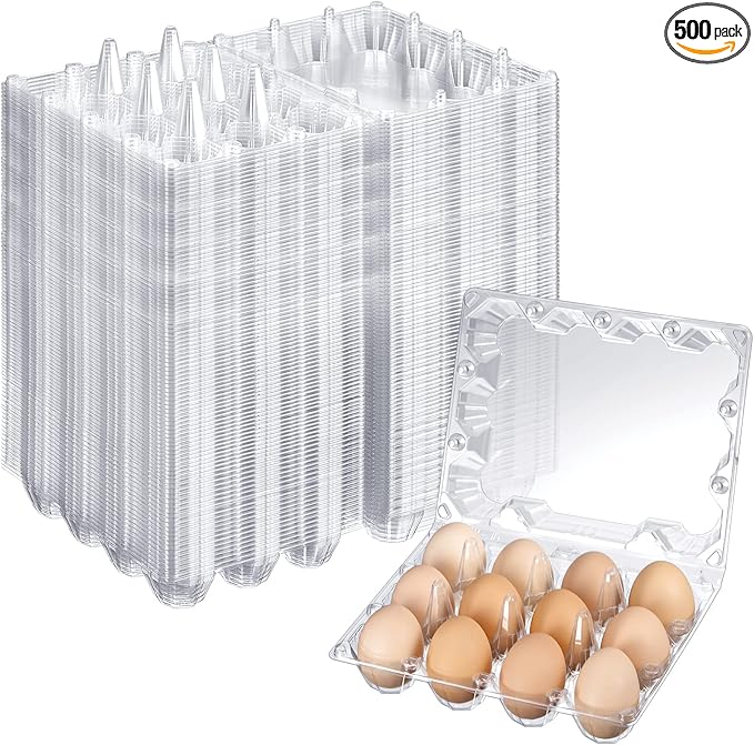 Zubebe 500 Pcs Plastic Egg Cartons Clear Egg Cartons Bulk Blank Tray for Chicken Farm Business Market Home Refrigerator Storage