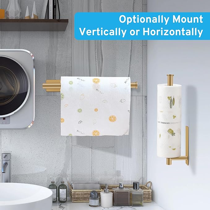 2nd Gen Paper Towel Holder Under Cabinet No Drilling, [More Studry] Self Adhesive or Drilling Paper Towel Holder Wall Mount for Kitchen, RV, [Fit Mega PapAer Towel Roll] SUS304 Stainless Steel