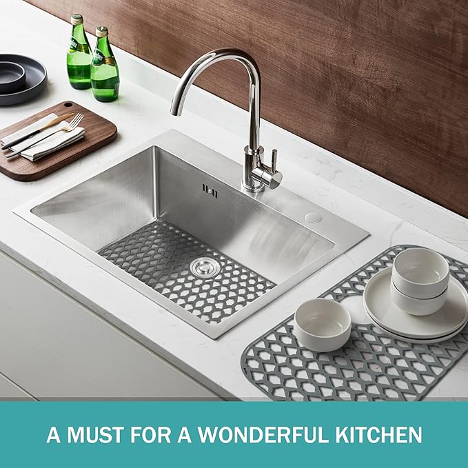 SAMSIER Sink Protectors for Kitchen Sink, Kitchen Sink Accessory - Silicone Mats Grid for Stainless Steel Strainer Bottom of Farmhouse Porcelain sinks (28”x14.4”, Rear Drain)