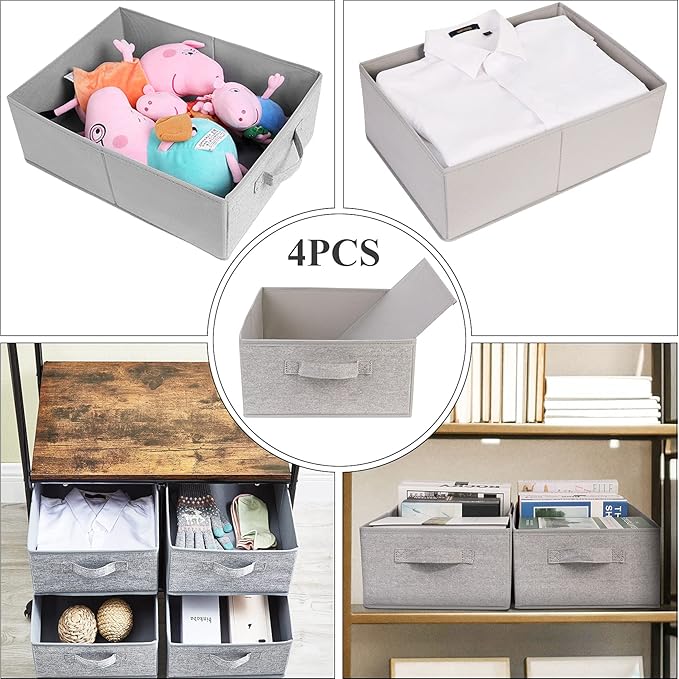 Decorative Storage Boxes for Organizing Clothes in a Dresser Collapsible Fabric Storage Bins Organizer Set with Handles for Bedding Clothes Toys Socks and More (Light Grey)