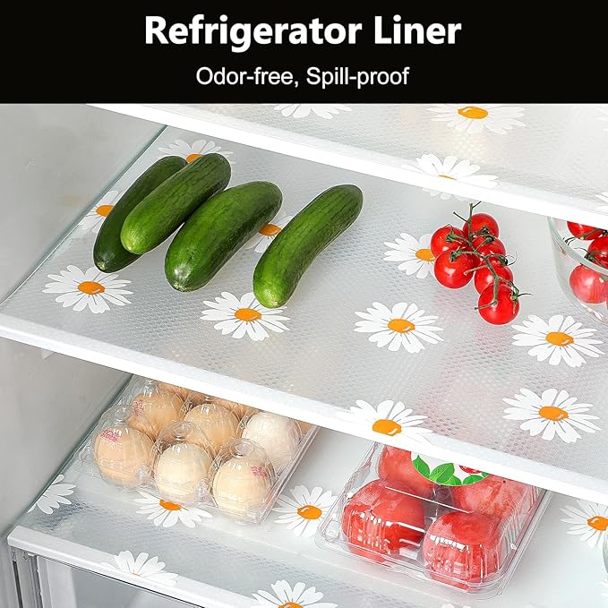 INNOLITES Shelf Liners for Kitchen Cabinets – Drawer Liner Waterproof & Oil-Proof, Non-Adhesive EVA with Floral Pattern – Durable Washable, Easy to Clean (Clean Daisy, 17.7" x 197")