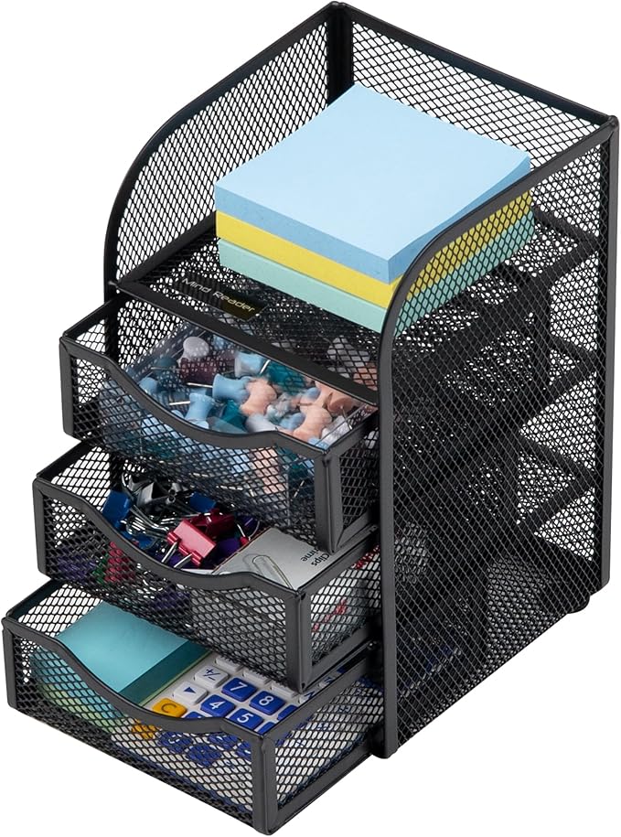 Mind Reader Desktop Accessory Storage, Paper Binder Clip Basket, Workspace, Office, Metal Mesh, 4.75"L x 5"W x 8"H, Black