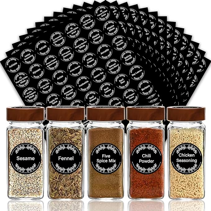 672 Preprinted Spice Labels with A–Z Index, Minimalist Black Round Stickers for Kitchen Jars, Waterproof Oilproof Tear-Resistant Herb & Seasoning Labels – 1.2" Pantry Label Set